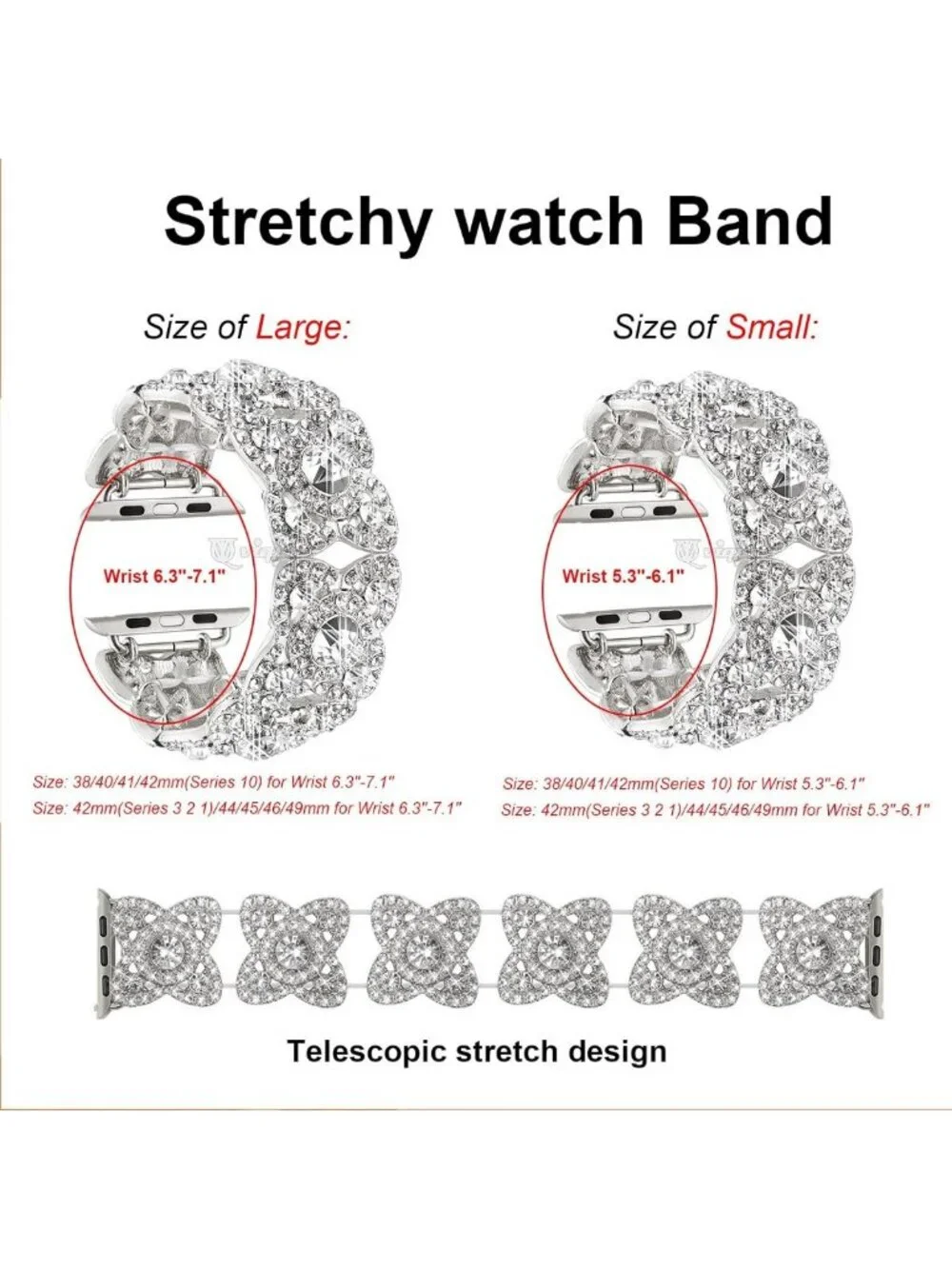 Sparkling Rhinestone Apple Watch Band 38-49mm, Stylish Metal Bracelet for Women
